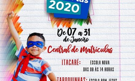 Itacaré: matrículas da rede municipal vão até o dia 31
