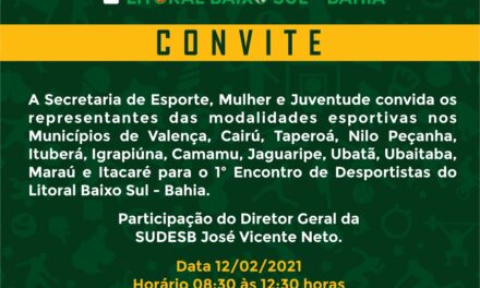 Itacaré vai sediar o I Encontro de Desportistas do Litoral Baixo Sul