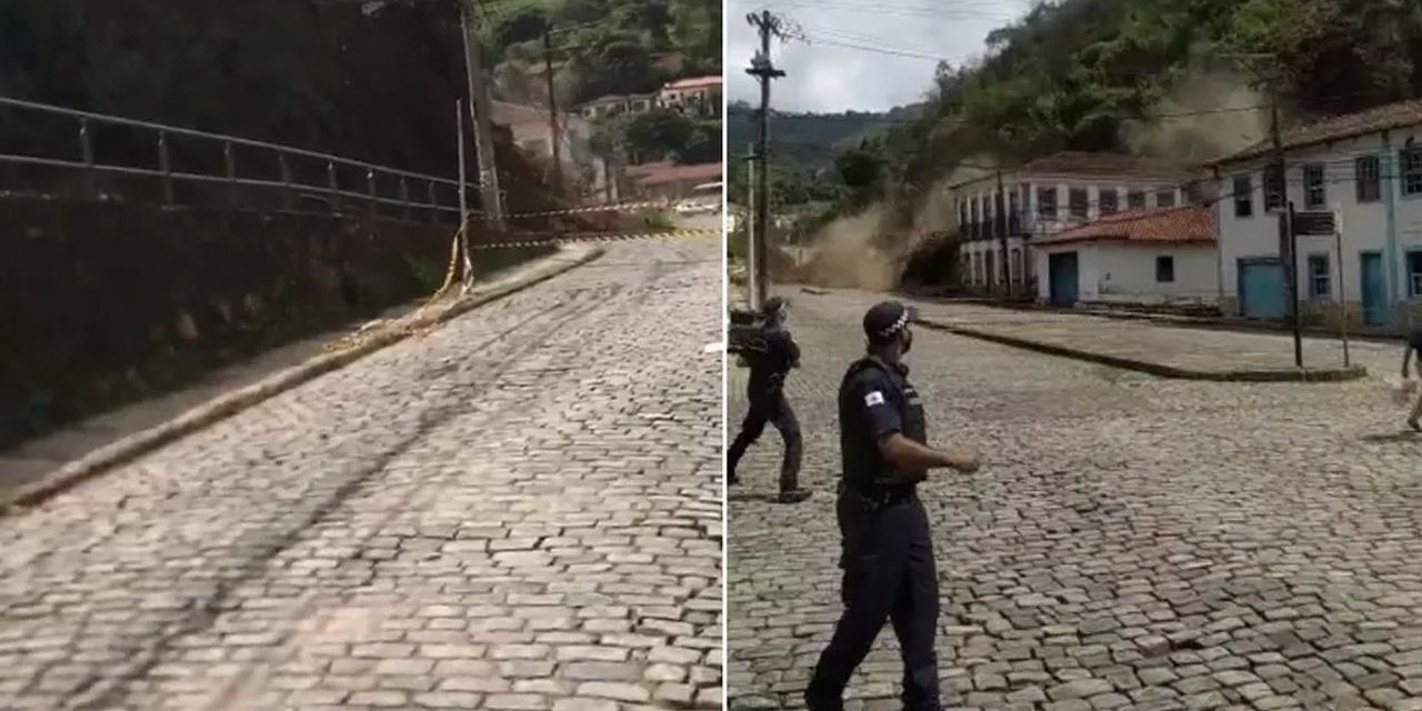 Vídeo aéreo mostra como o deslizamento de terra destruiu o casarão em Ouro Preto