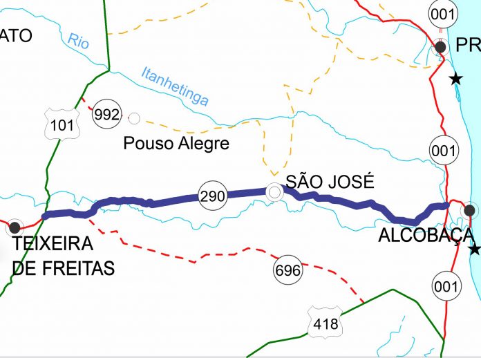 Extremo sul baiano: BA-290, entre Teixeira de Freitas e Alcobaça, será recuperada