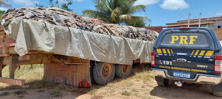 Polícia Rodoviária Federal apreende 18 mil quilos de couro bovino