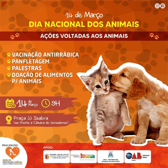Ilhéus: Dia Nacional dos Animais será marcado com serviços e arrecadação de ração em frente à Câmara de Vereadores