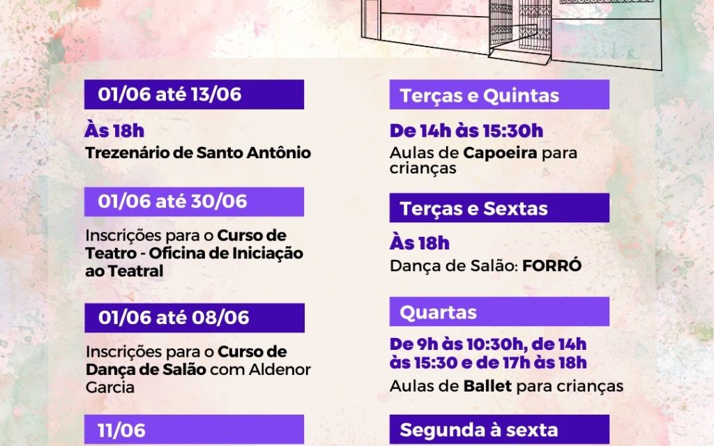 Trezenário de Santo Antônio, dança e teatro integram a programação de junho da CCJP
